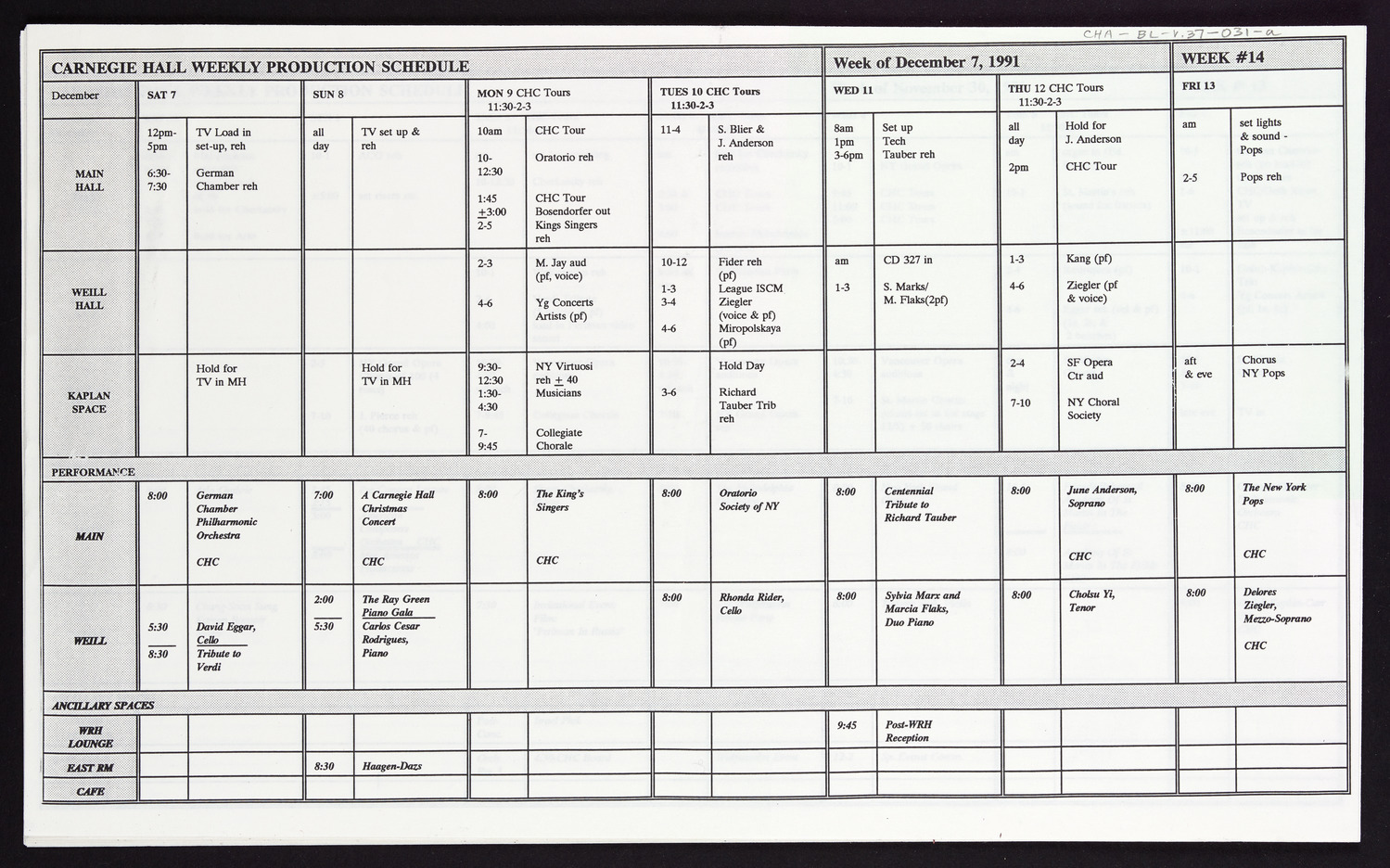 Carnegie Hall Booking Ledger, volume 37, page 31a