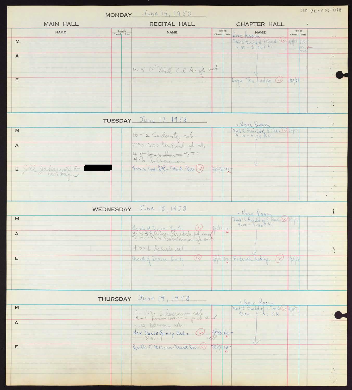 Carnegie Hall Booking Ledger, volume 3, page 78