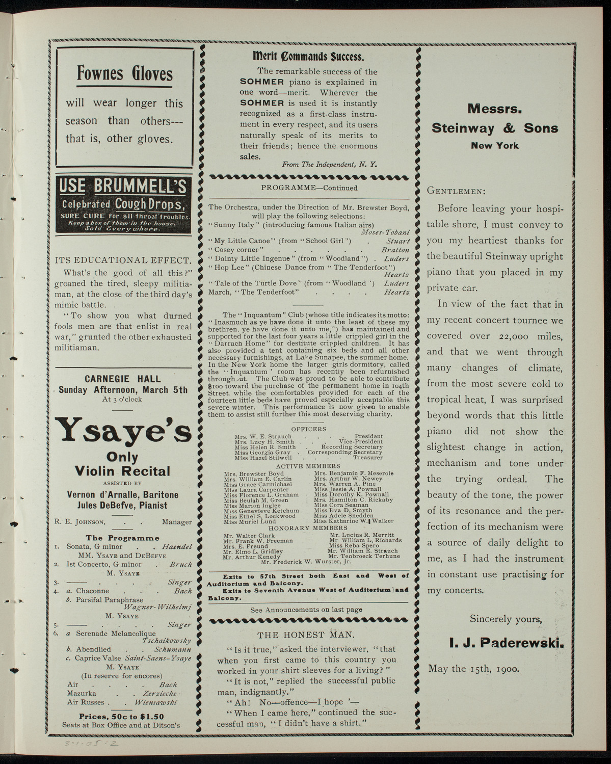 The Inquantum Club, March 1, 1905, program page 3