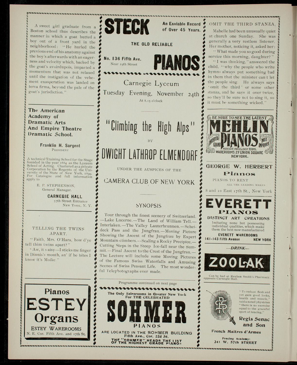 Elmendorf Lecture: Climbing the High Alps, November 24, 1903, program page 2