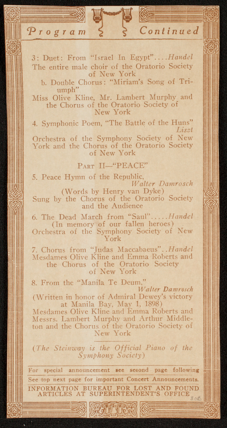 Peace Festival Concert, March 7, 1919, program page 3