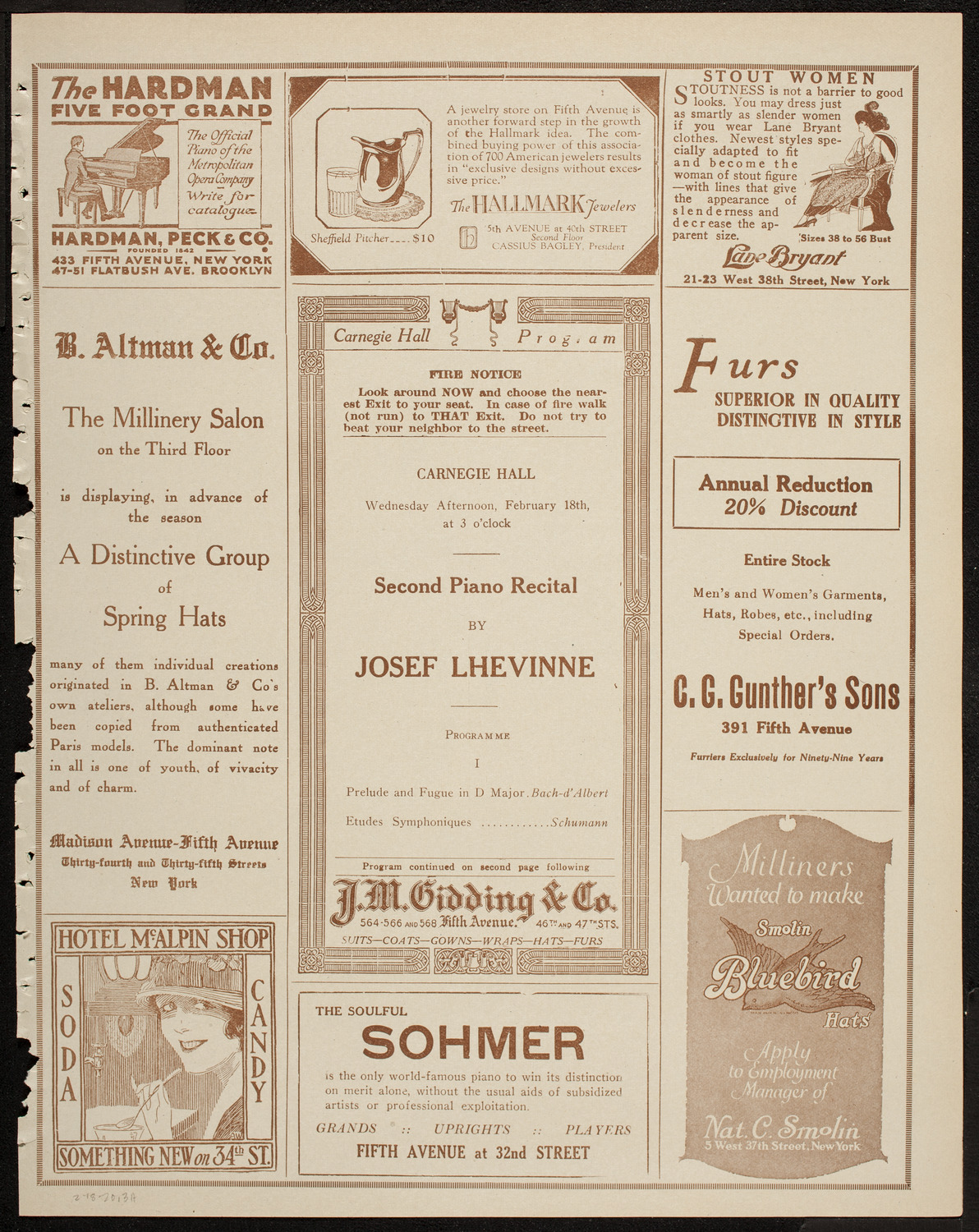 Josef Lhévinne, Piano, February 18, 1920, program page 5