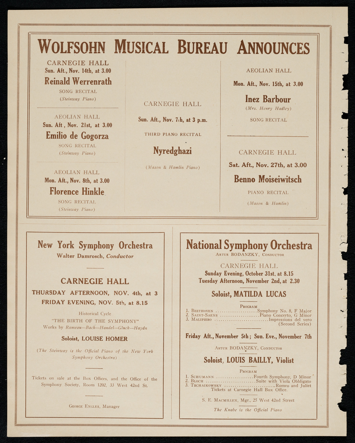 Efrem Zimbalist, Violin, October 31, 1920, program page 8