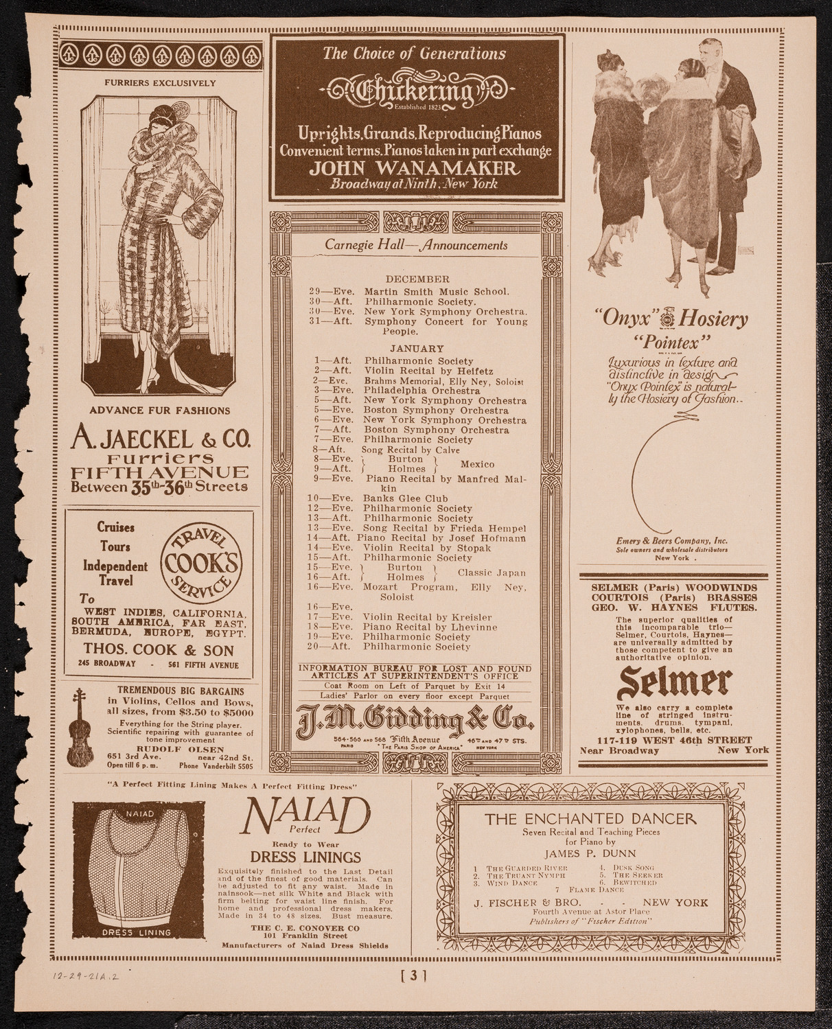 New York Symphony Orchestra, December 29, 1921, program page 3