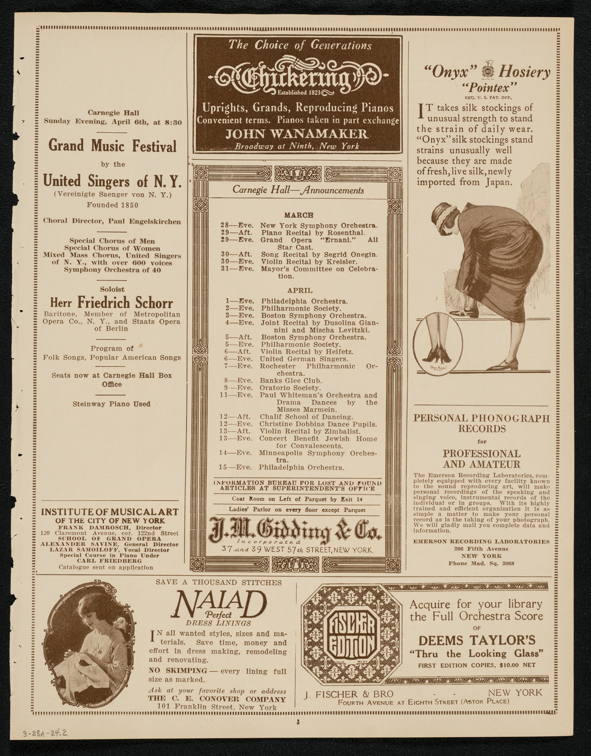 New York Philharmonic, March 28, 1924, program page 3
