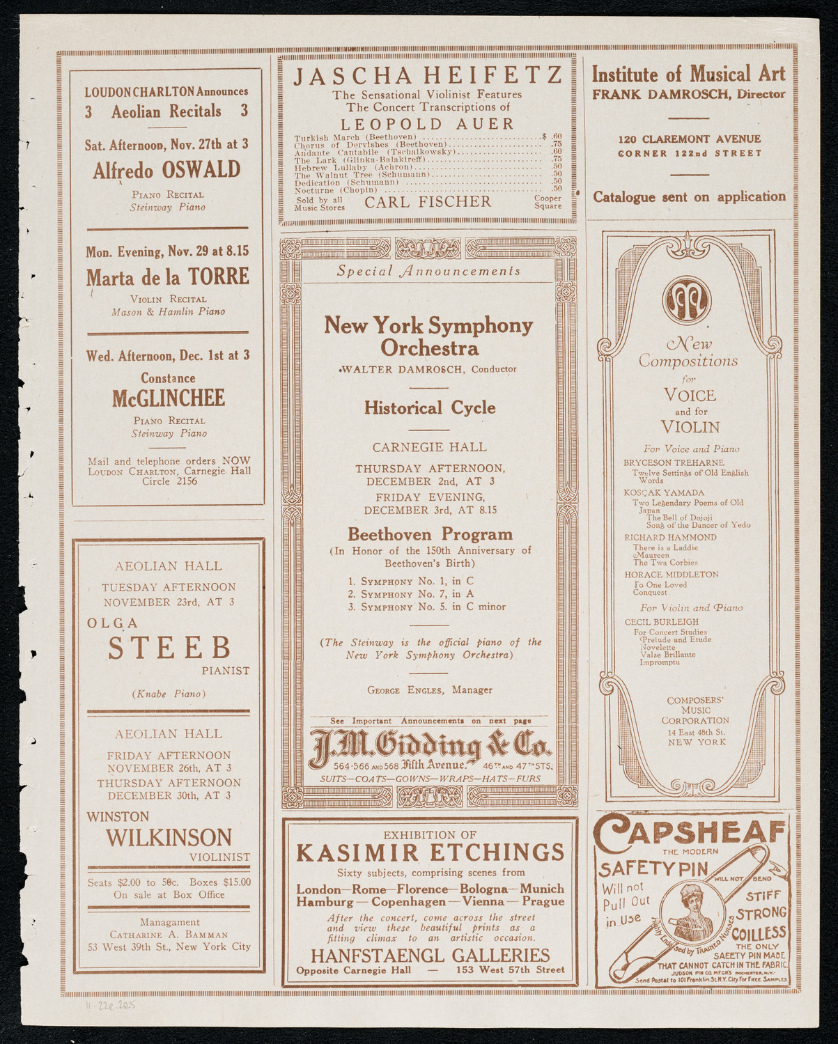 Váša Príhoda, Violin, November 22, 1920, program page 9