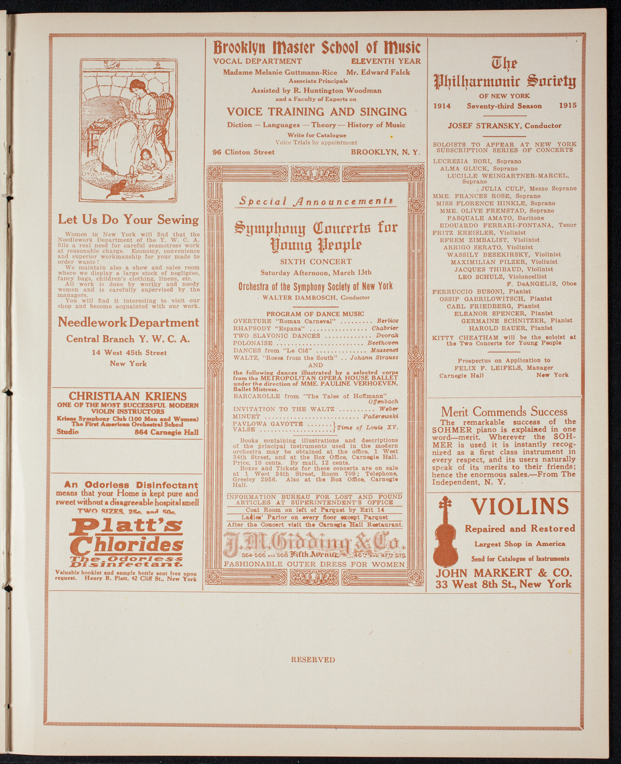 New York Philharmonic, March 7, 1915, program page 9