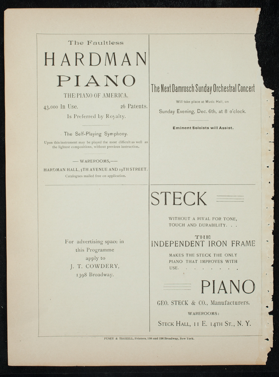 Oratorio Society of New York, November 27, 1891, program page 12