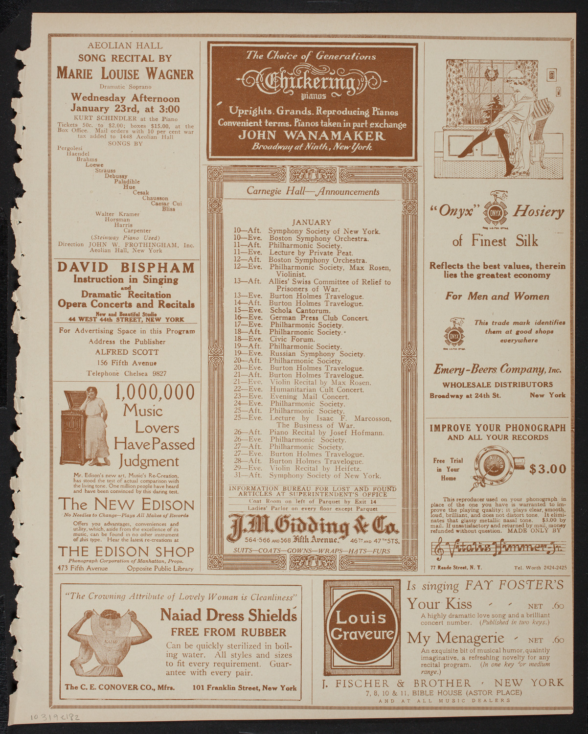 Home Symphony Concert: New York Philharmonic, January 9, 1918, program page 3