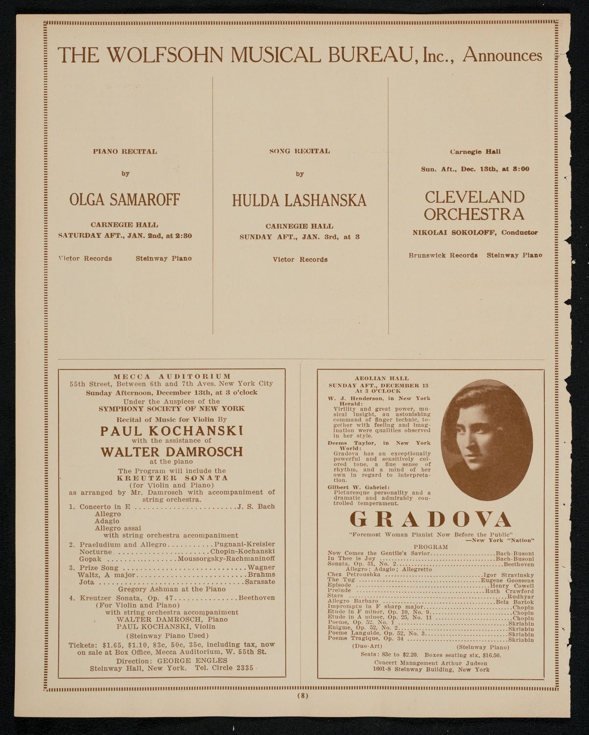 New York Philharmonic, December 11, 1925, program page 8