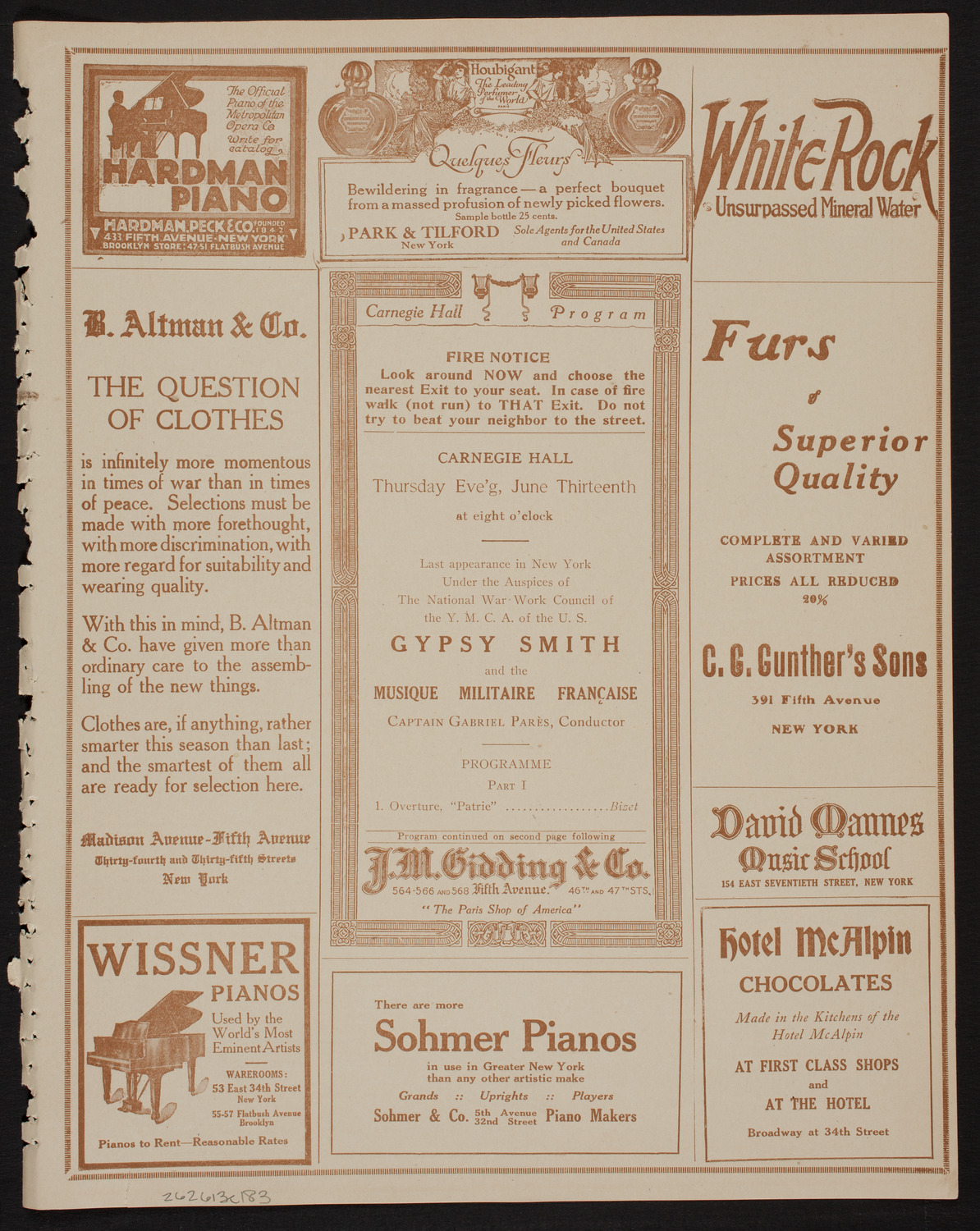 Gipsy Smith and the Musique Militaire Française, June 13, 1918, program page 5