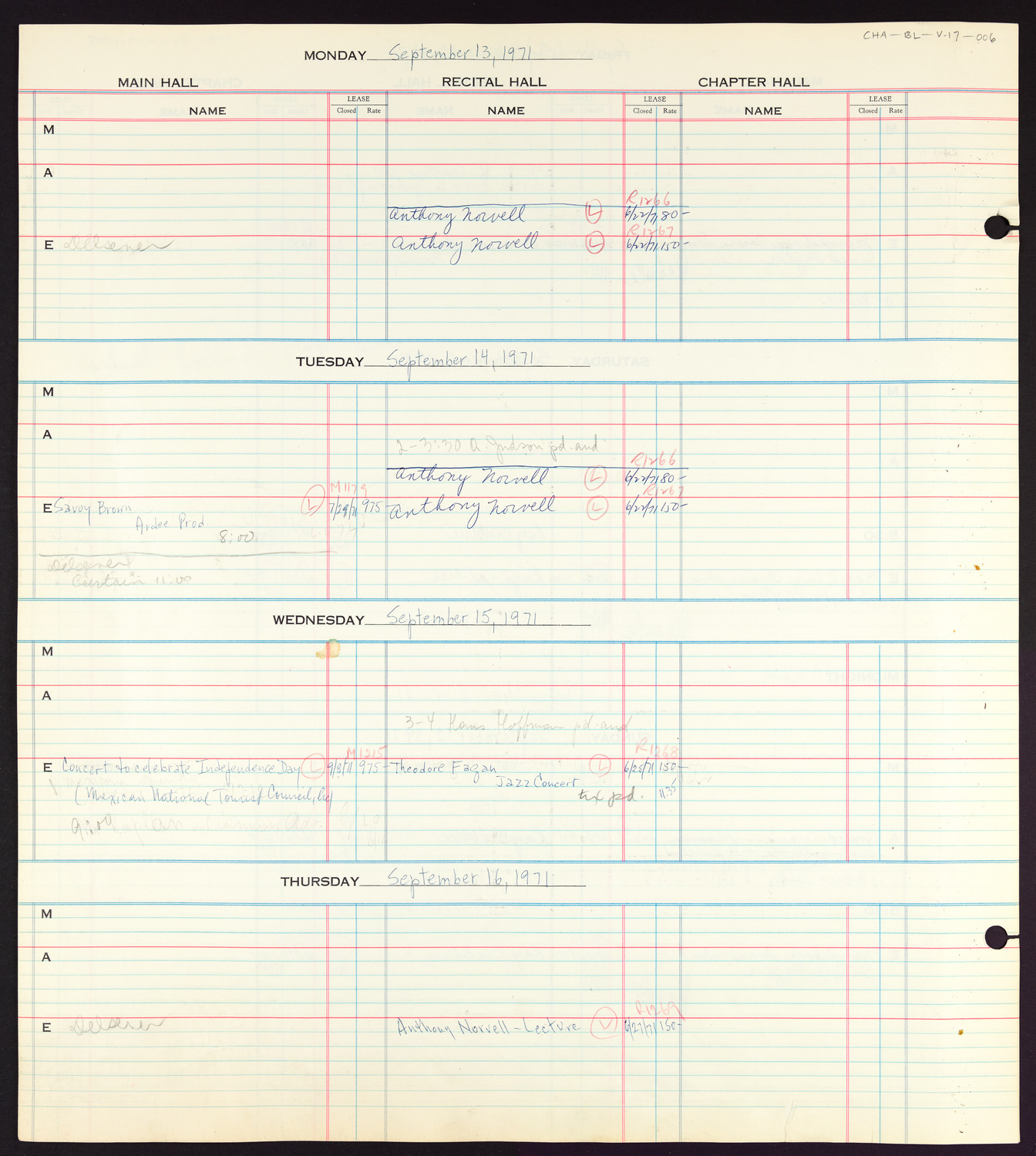 Carnegie Hall Booking Ledger, volume 17, page 6