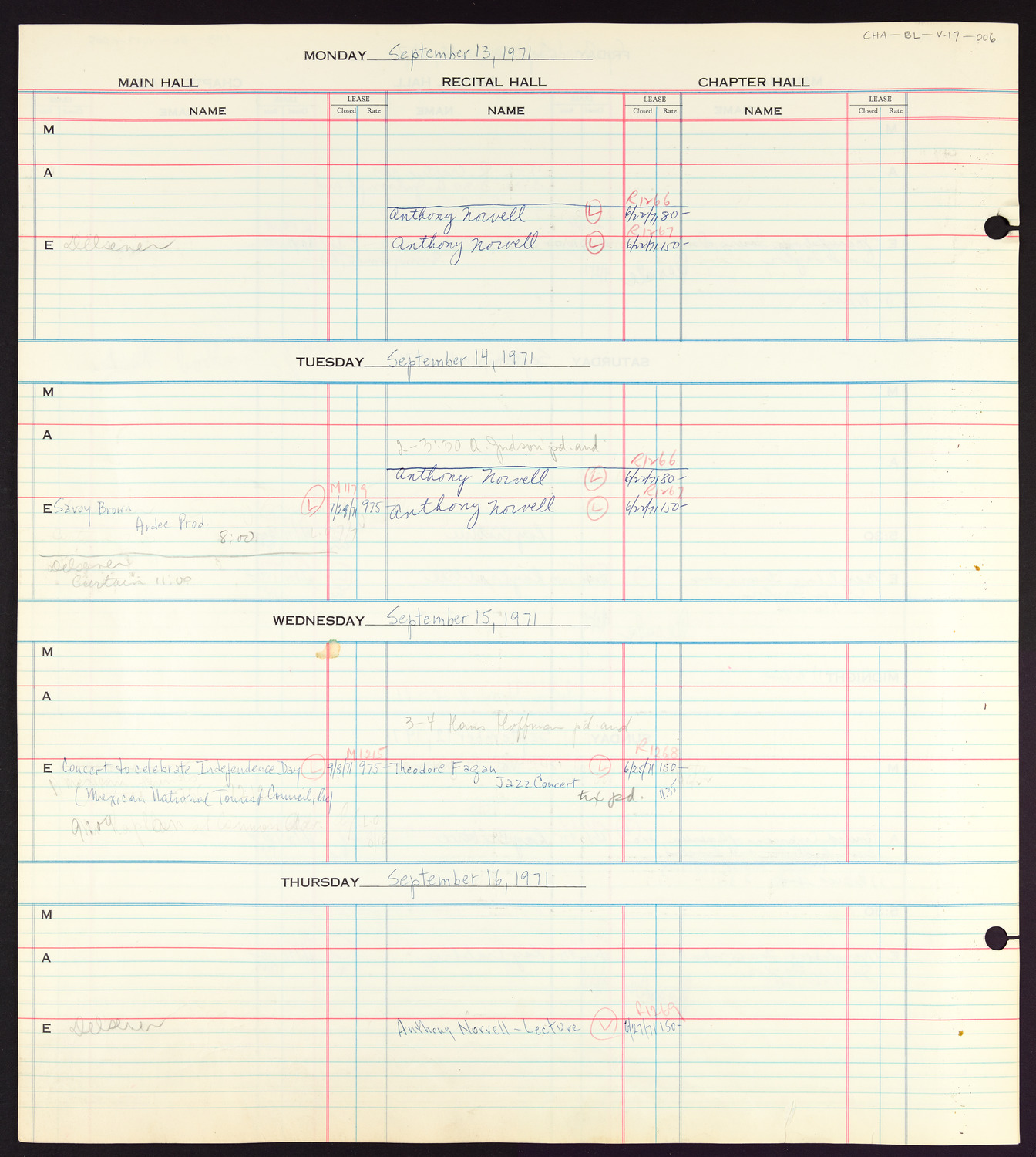 Carnegie Hall Booking Ledger, volume 17, page 6