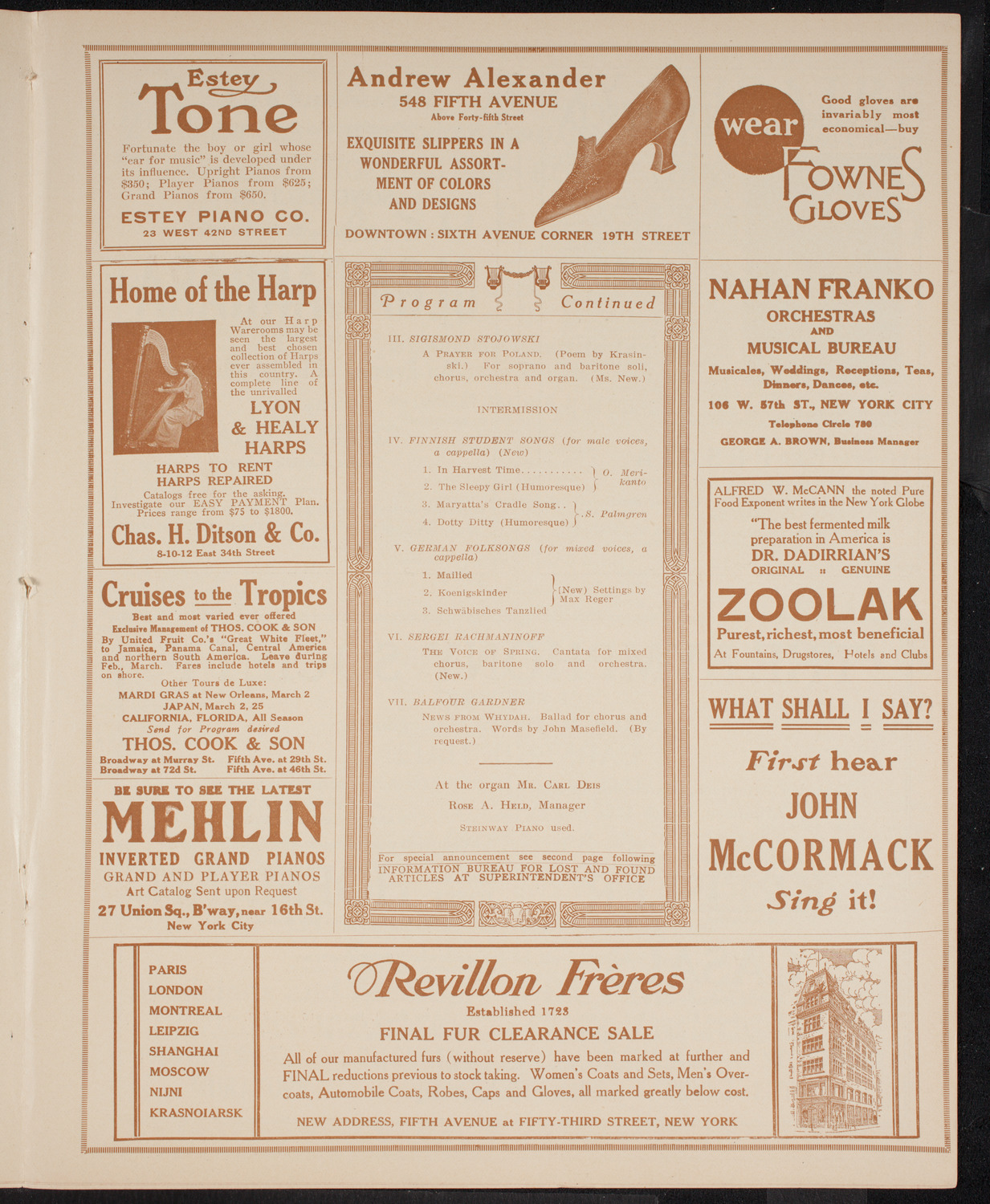 Schola Cantorum of New York, March 7, 1916, program page 7