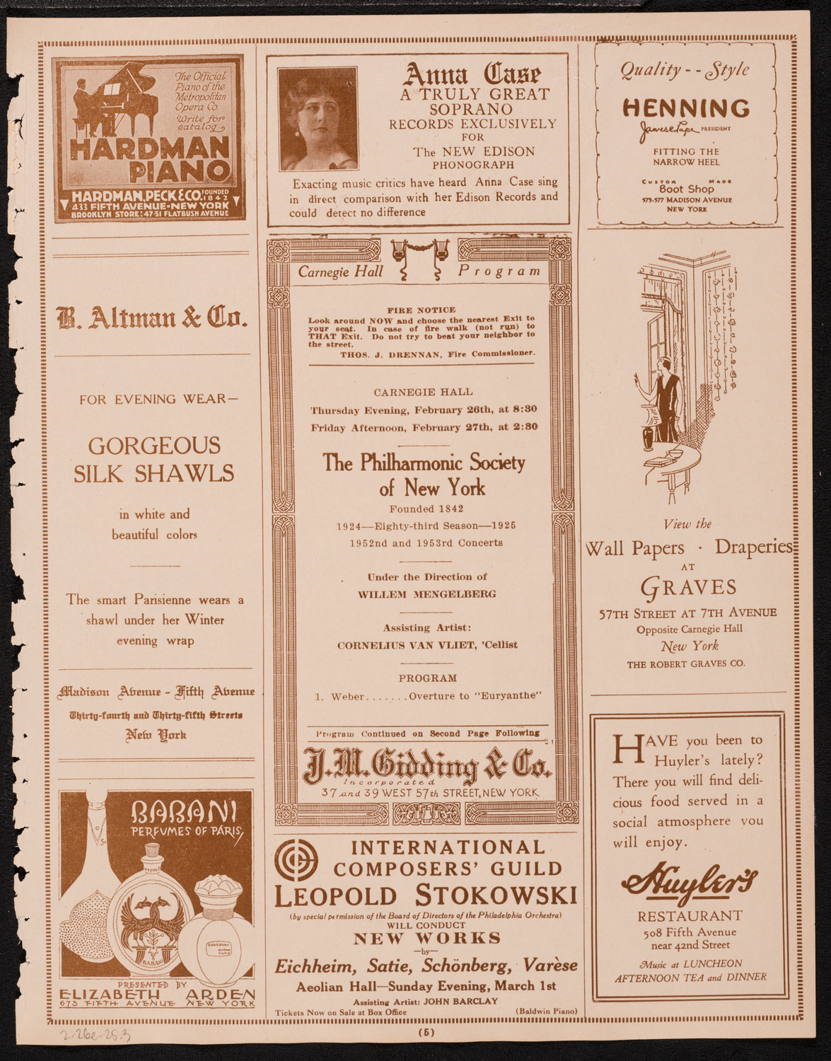 New York Philharmonic, February 26, 1925, program page 5