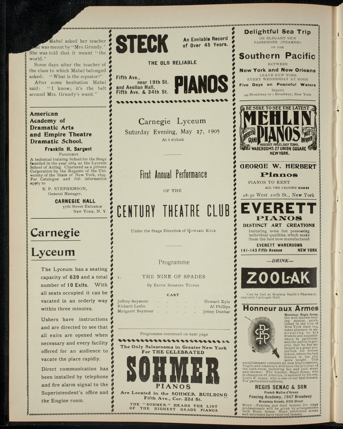 Century Theatre Club, May 27, 1905, program page 2