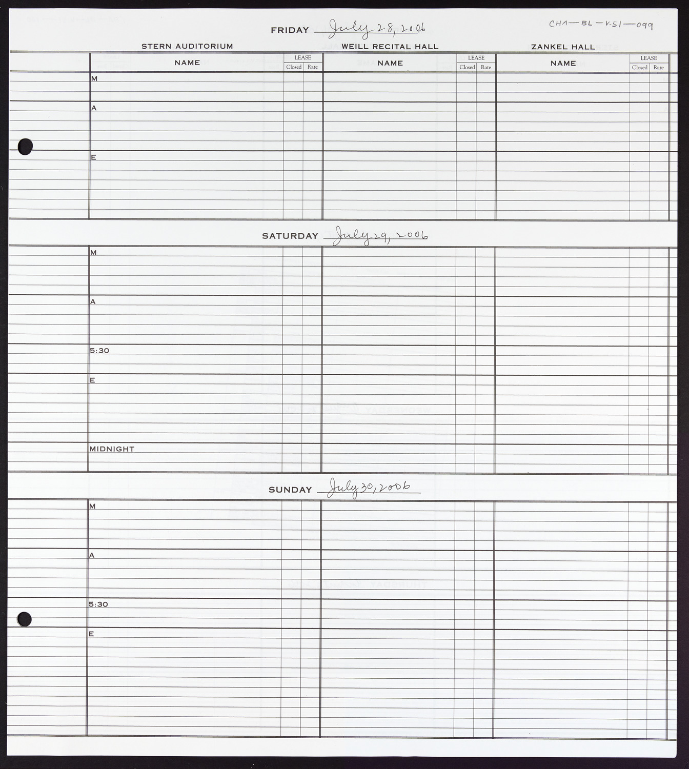 Carnegie Hall Booking Ledger, volume 51, page 99