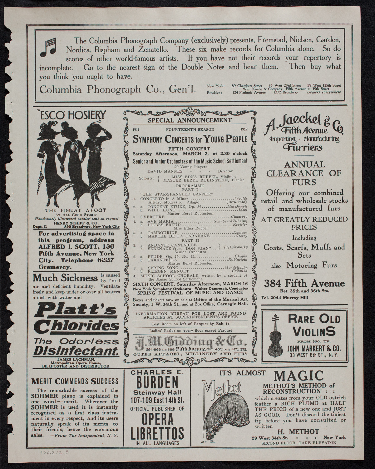 New York Philharmonic, February 15, 1912, program page 9