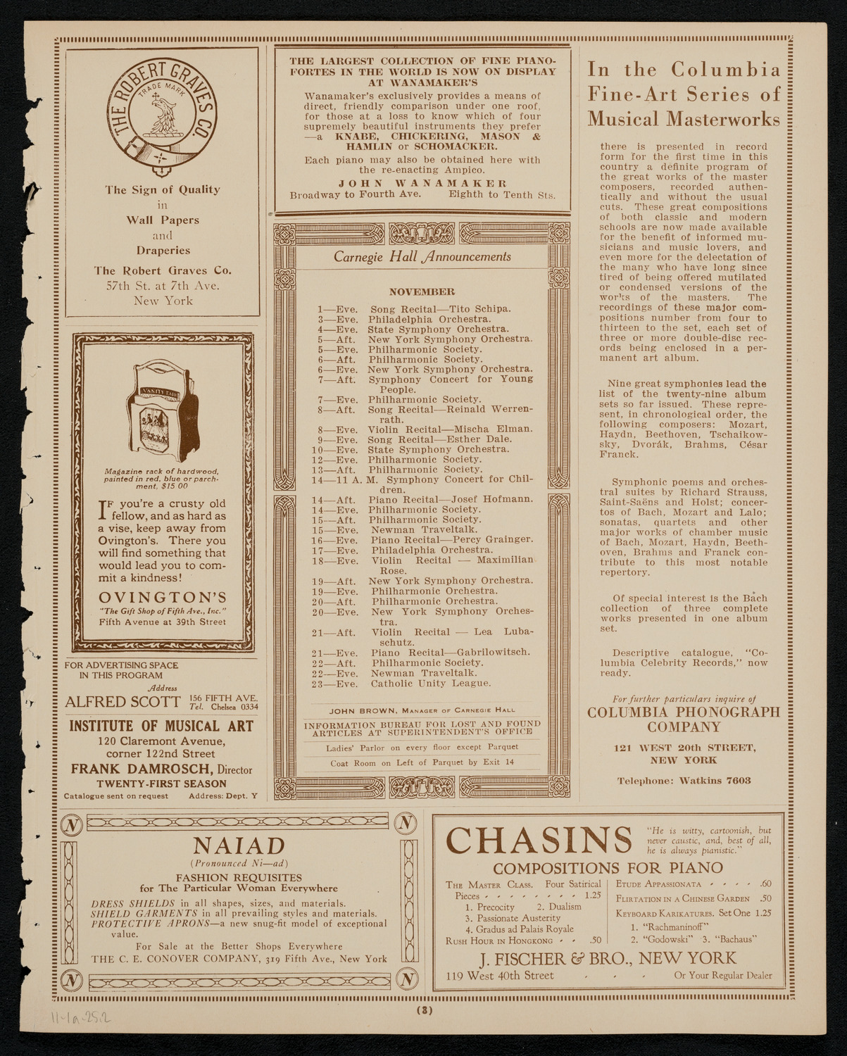 John Powell, Piano, November 1, 1925, program page 3
