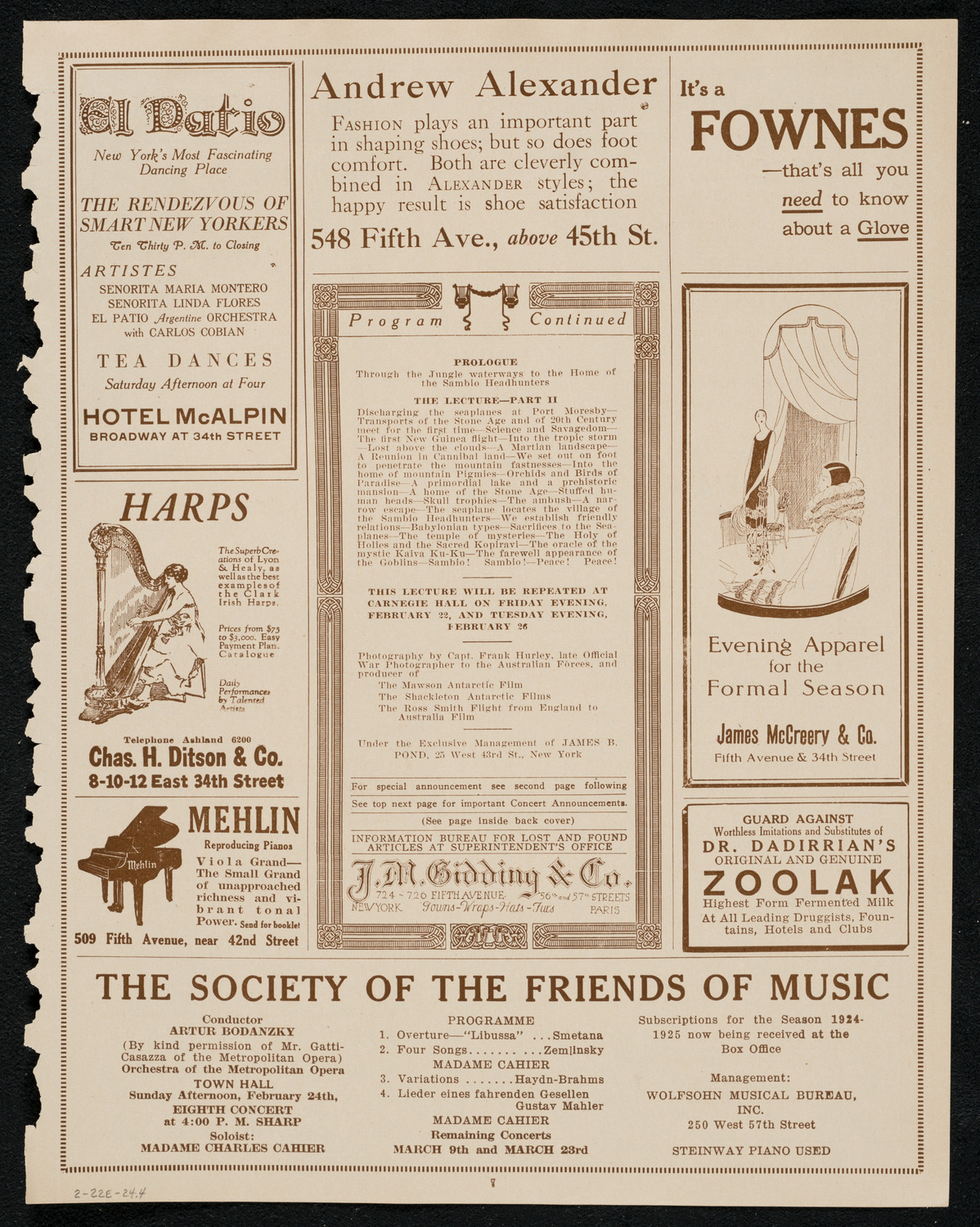 Lecture by Captain Frank Hurley, February 22, 1924, program page 7