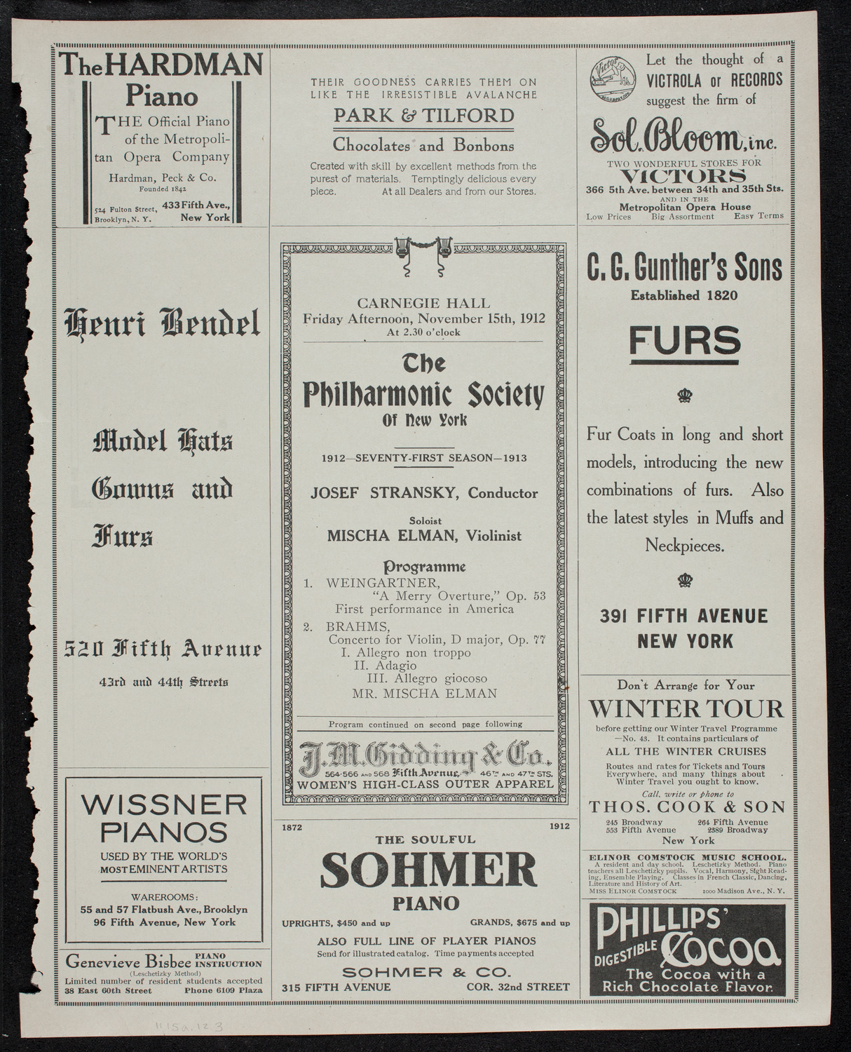 New York Philharmonic, November 15, 1912, program page 5