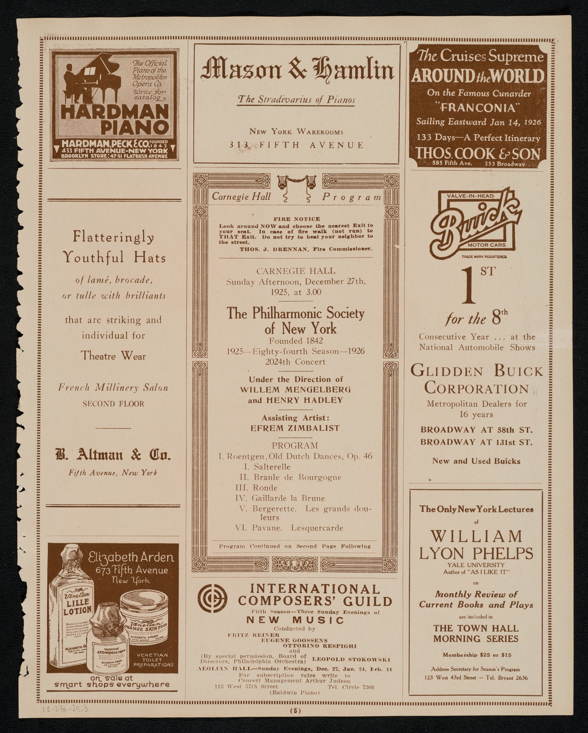 New York Philharmonic, December 27, 1925, program page 5