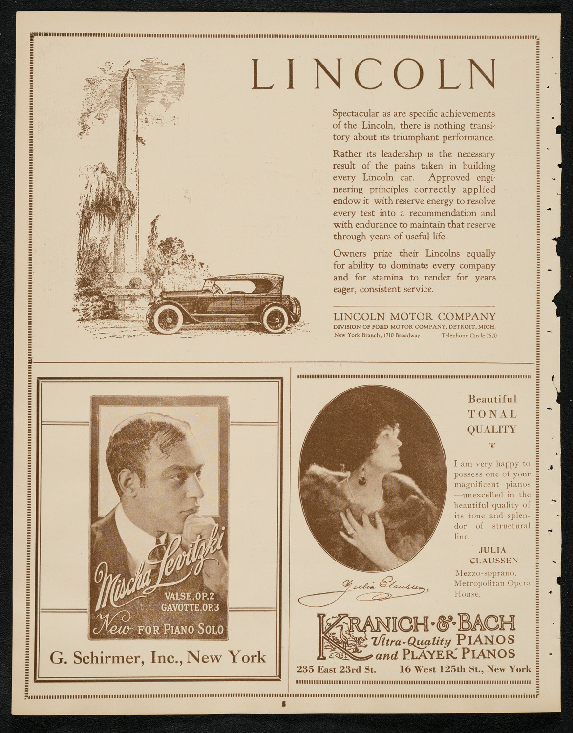 Jascha Heifetz, Violin, April 6, 1924, program page 6