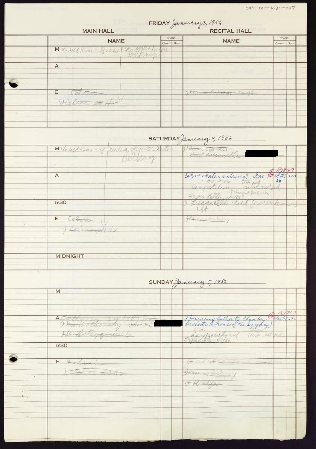 Carnegie Hall Booking Ledger, volume 31, page 37