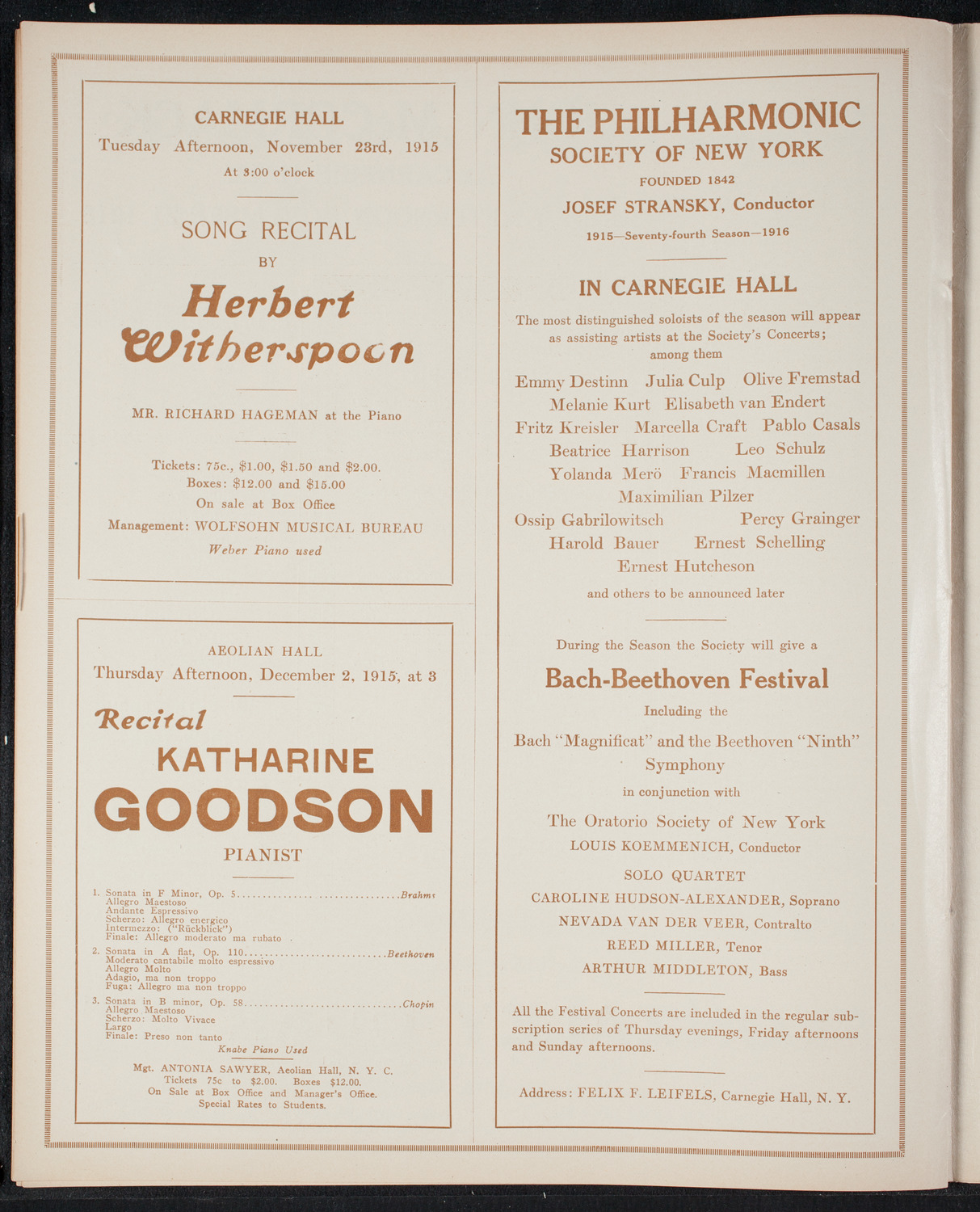 Ernest Schelling, Piano, November 17, 1915, program page 8