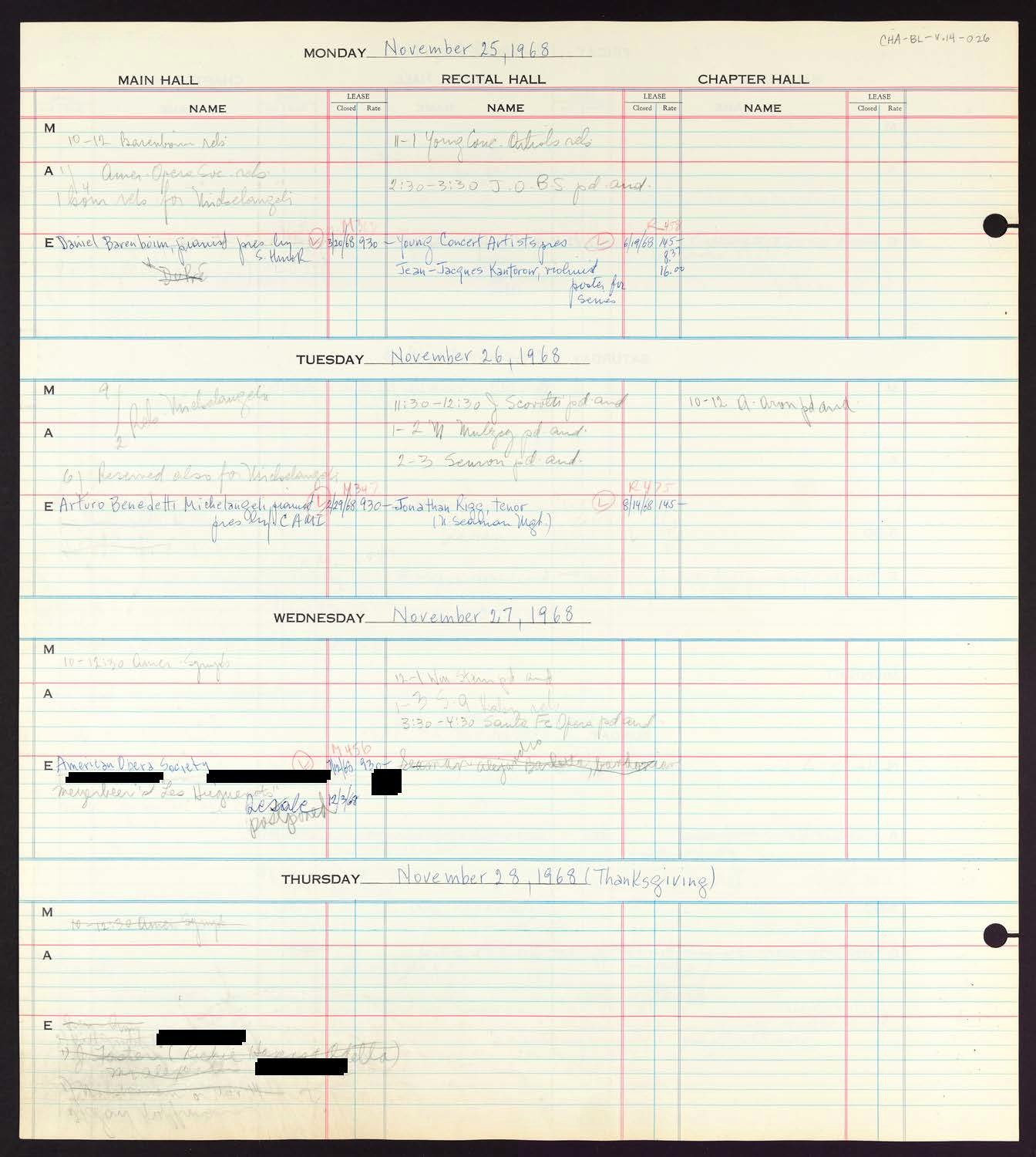 Carnegie Hall Booking Ledger, volume 14, page 26