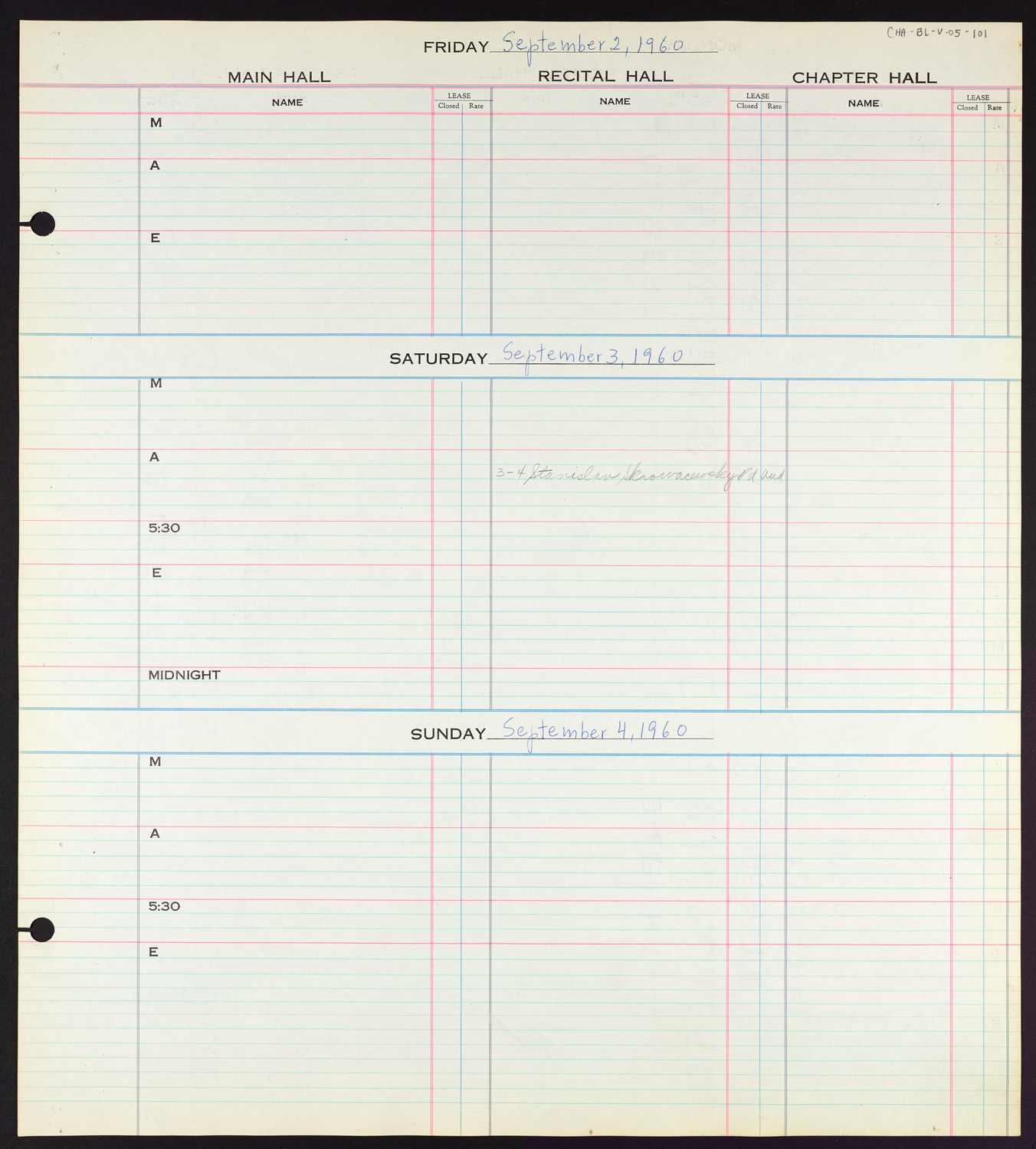 Carnegie Hall Booking Ledger, volume 5, page 101