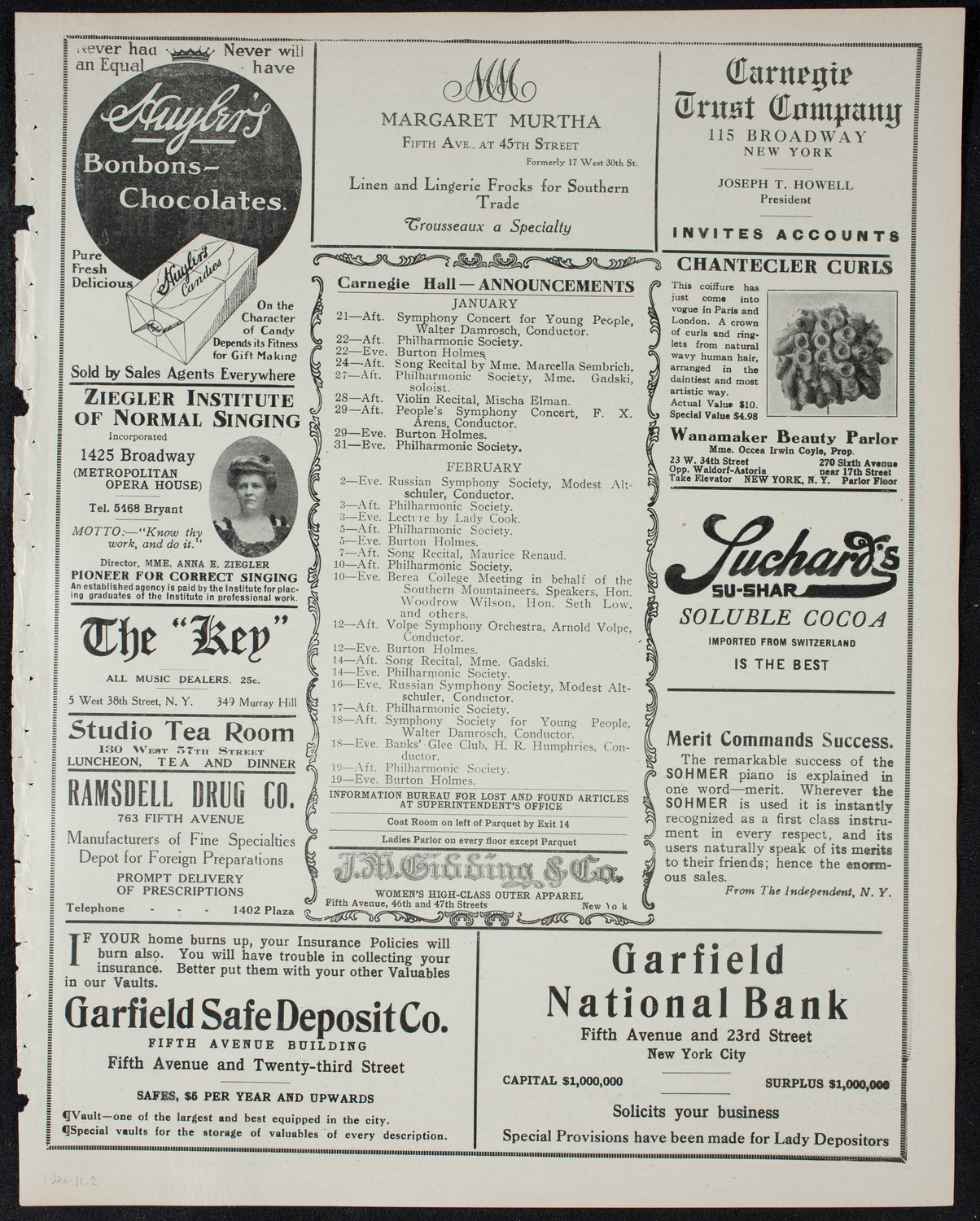New York Philharmonic, January 20, 1911, program page 3