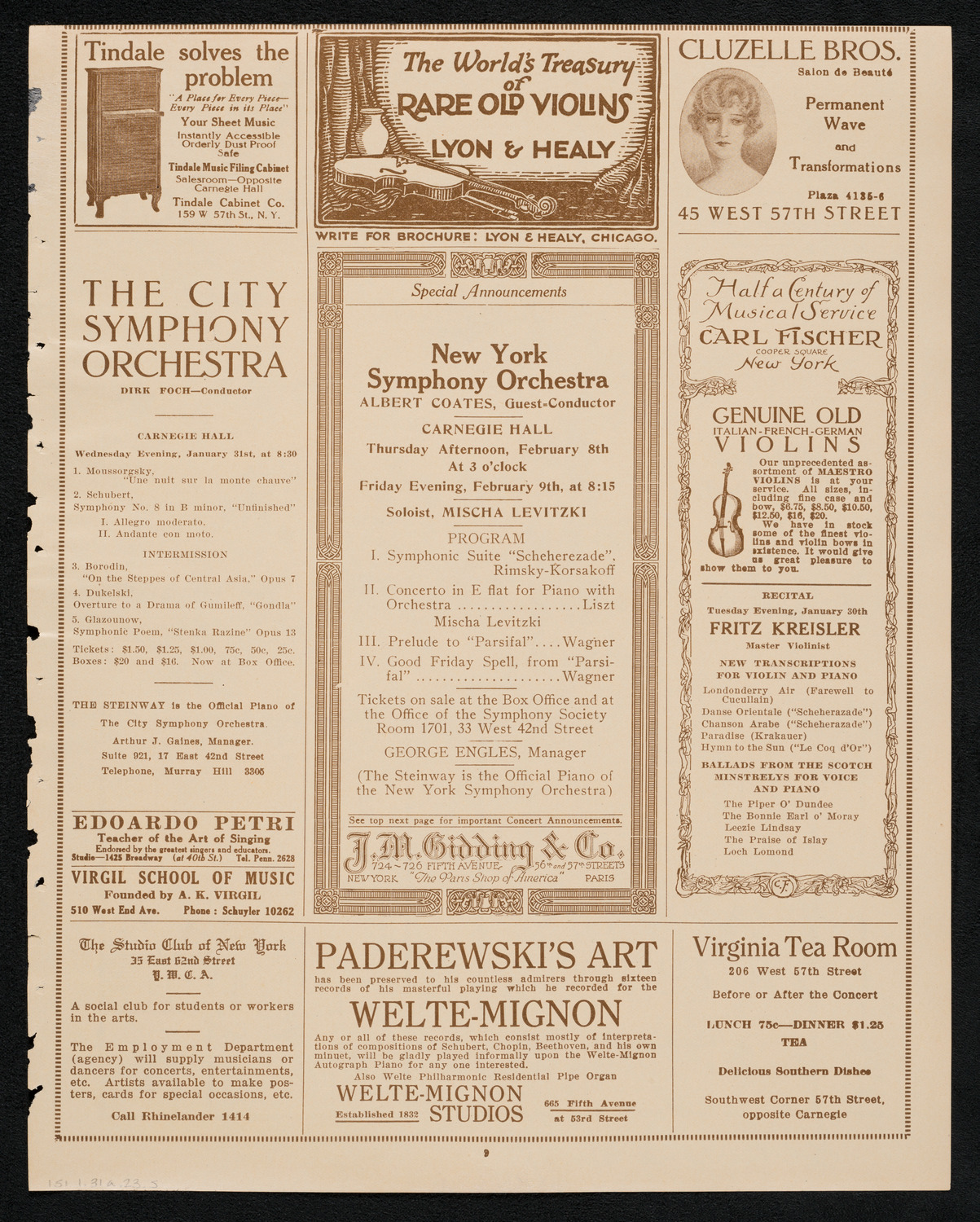 Society of the Friends of Music, January 31, 1923, program page 9