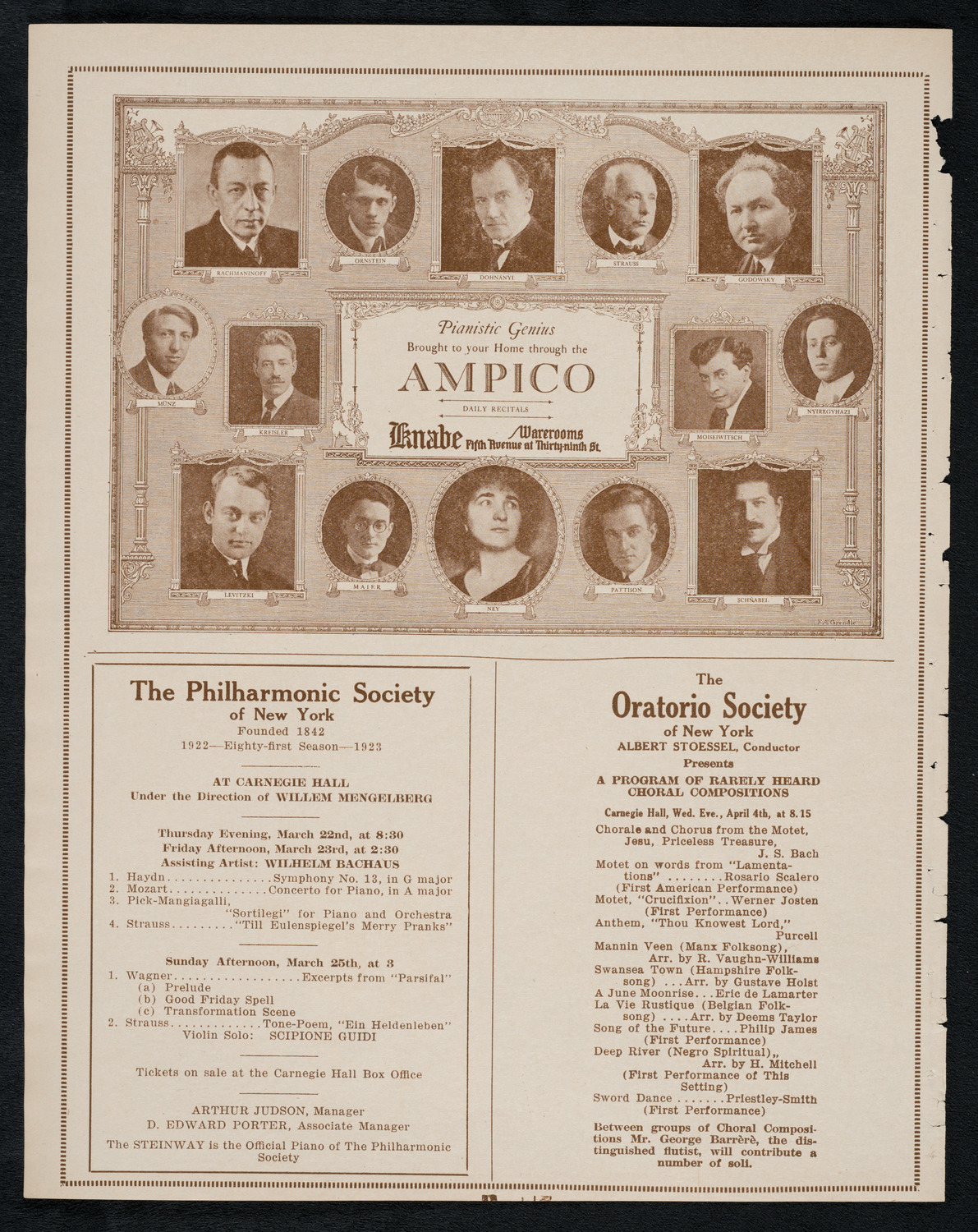 New York Symphony Orchestra, March 22, 1923, program page 12