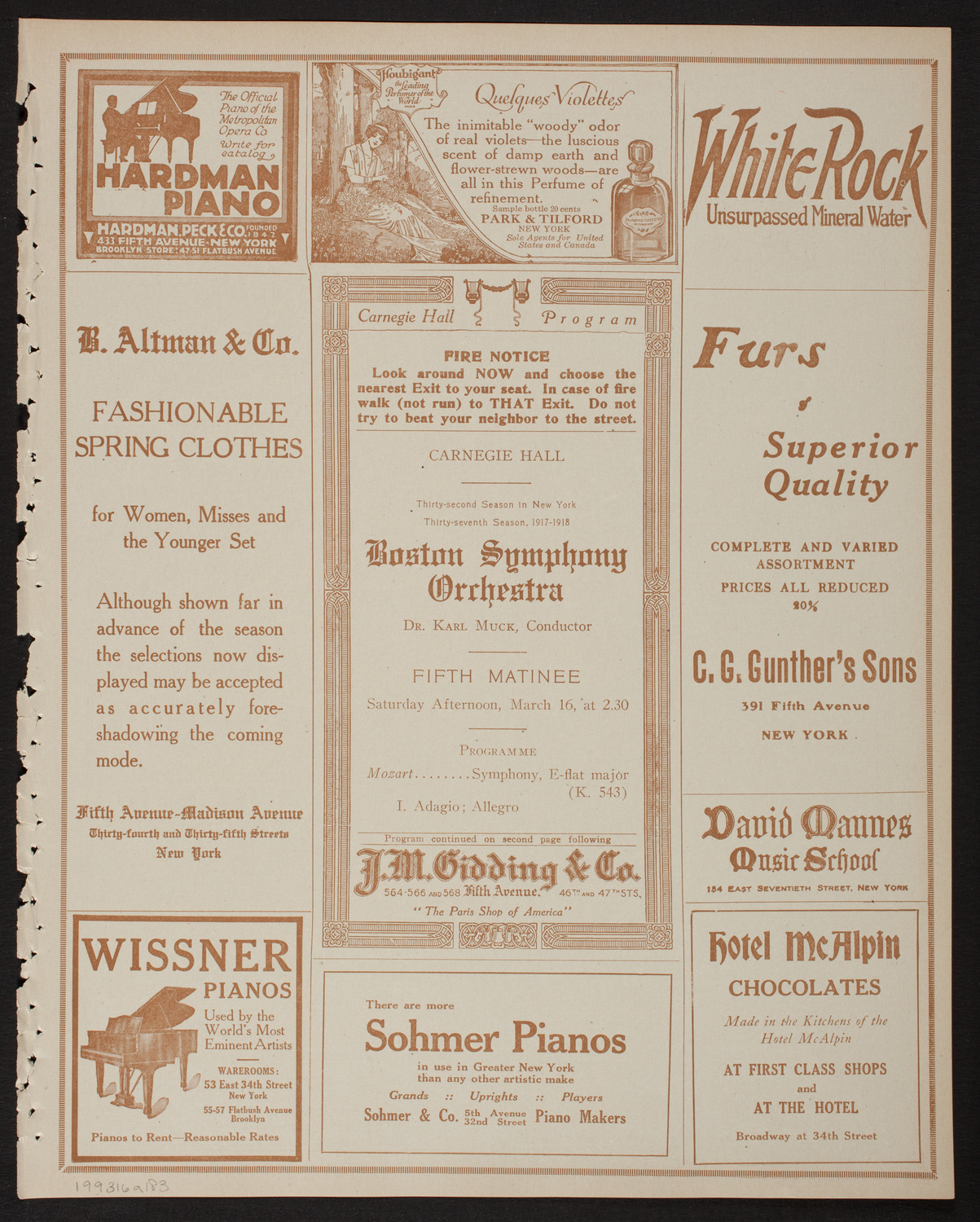 Boston Symphony Orchestra, March 16, 1918, program page 5