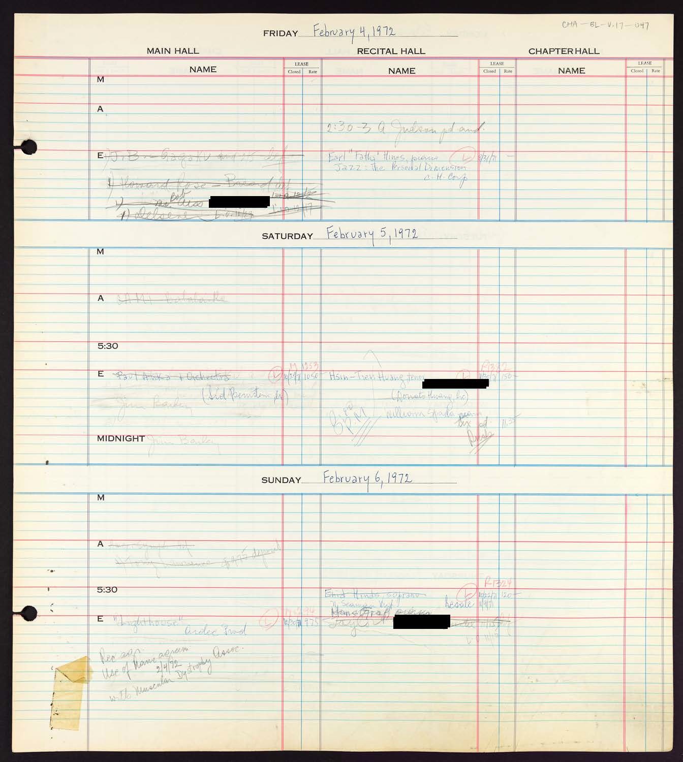 Carnegie Hall Booking Ledger, volume 17, page 47