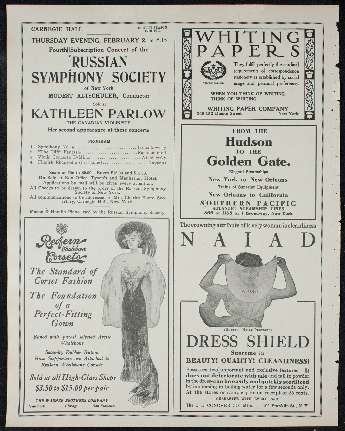 New York Philharmonic, January 27, 1911, program page 2