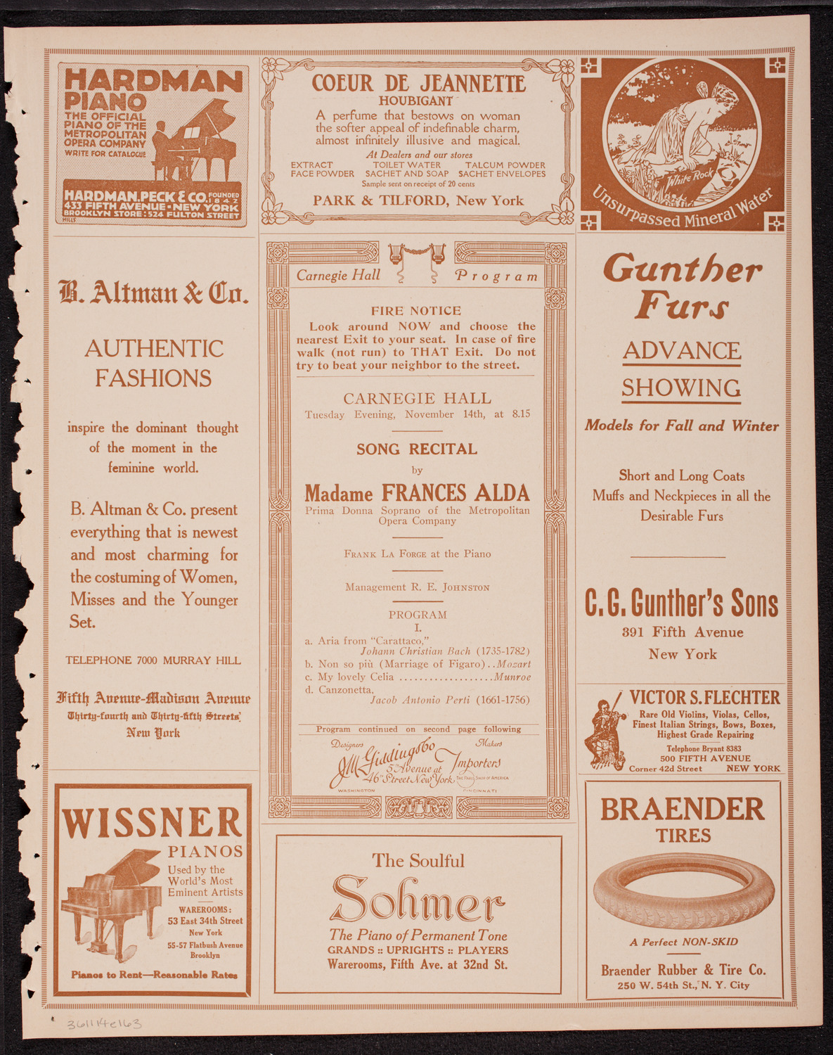 Frances Alda, Soprano, November 14, 1916, program page 5