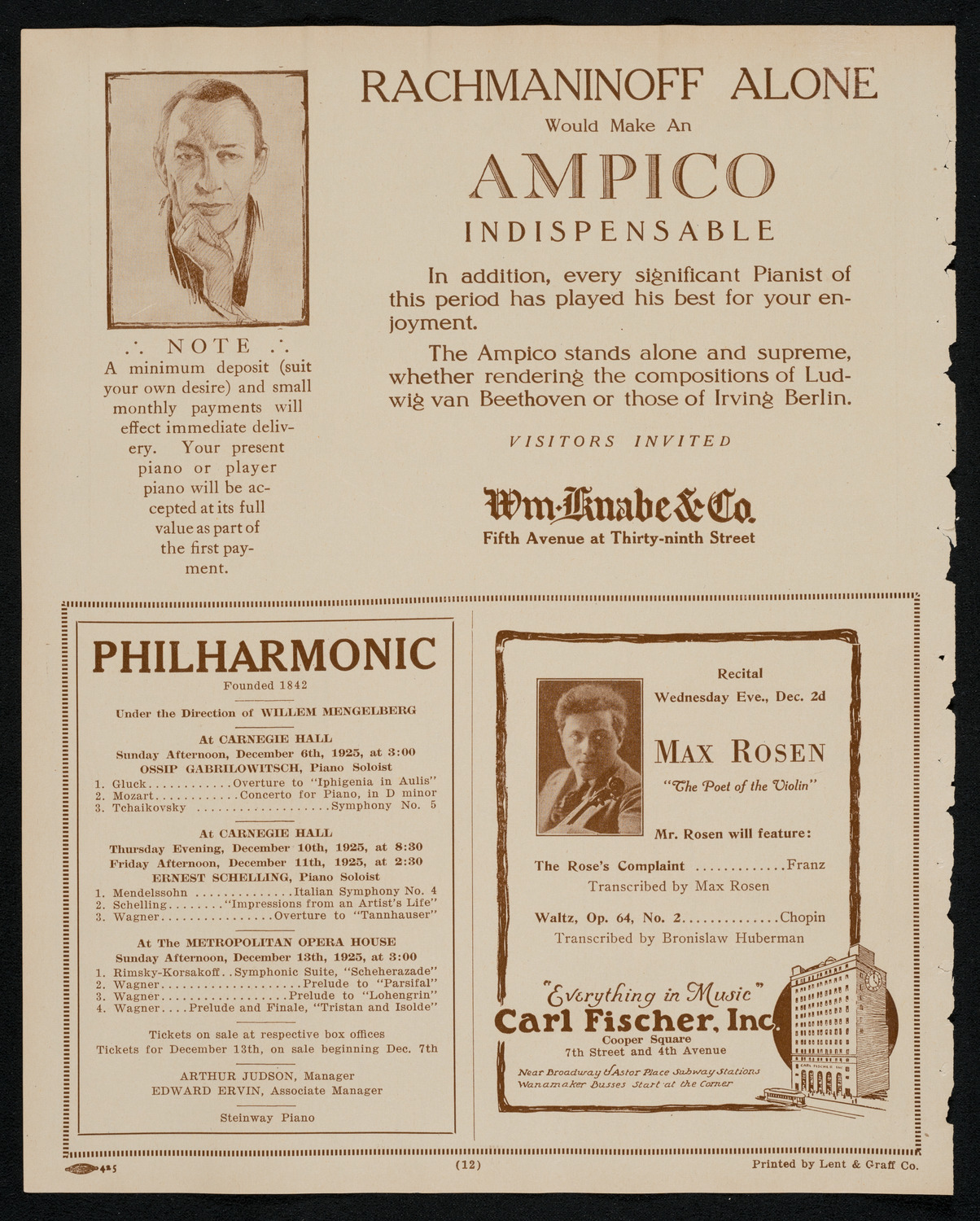 New York Philharmonic, December 4, 1925, program page 12