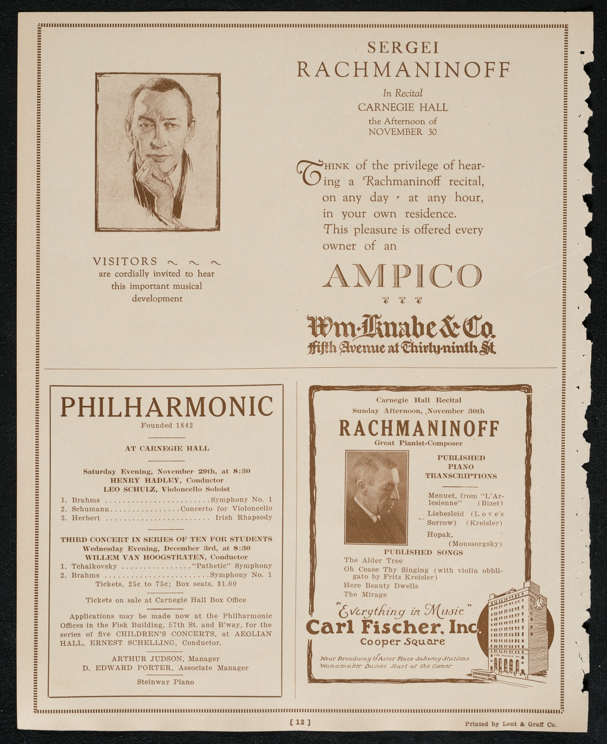 New York Philharmonic, November 26, 1924, program page 12