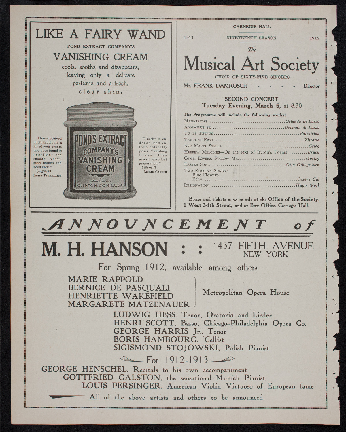 Boston Symphony Orchestra, January 13, 1912, program page 8