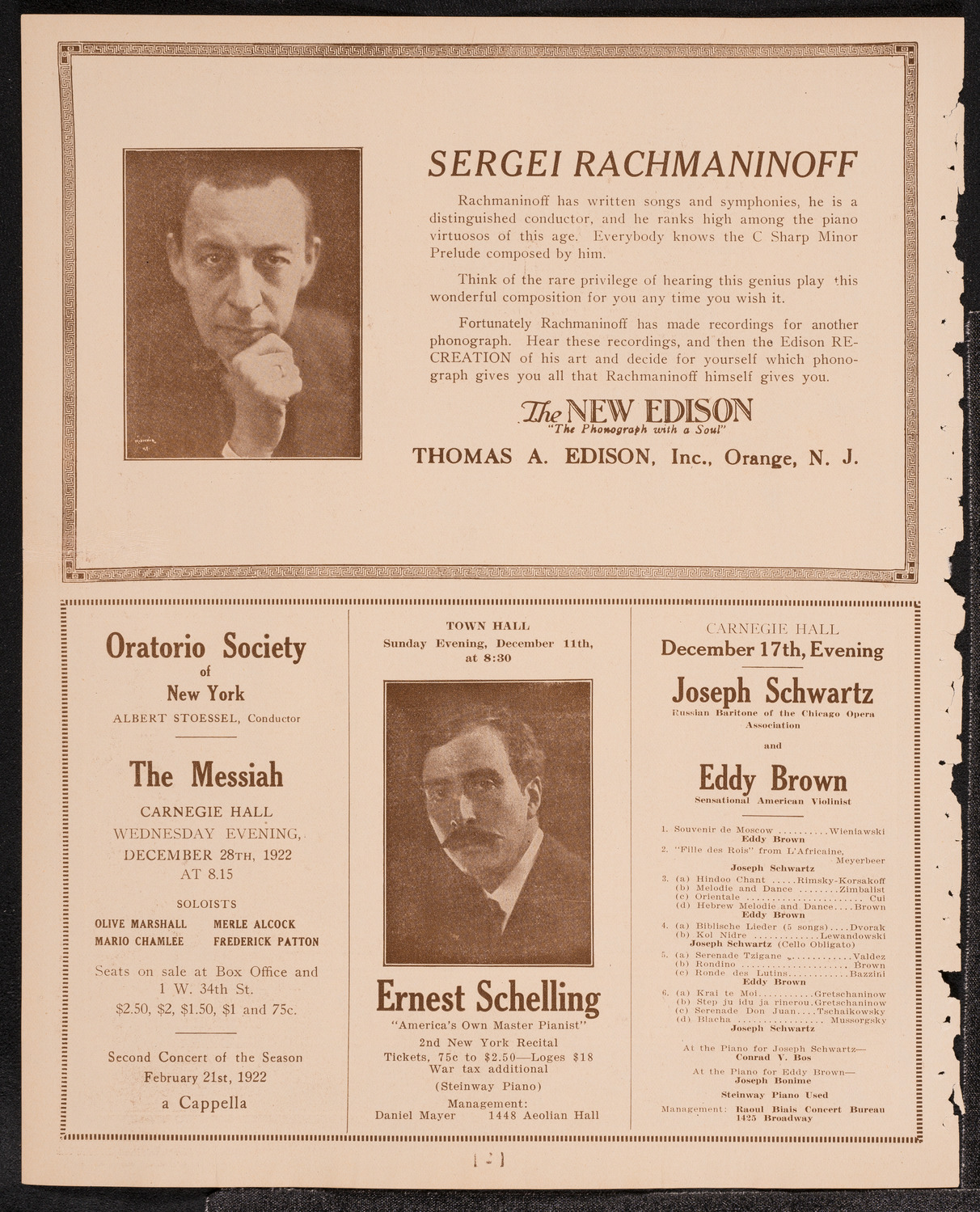Elly Ney, Piano, December 7, 1921, program page 2