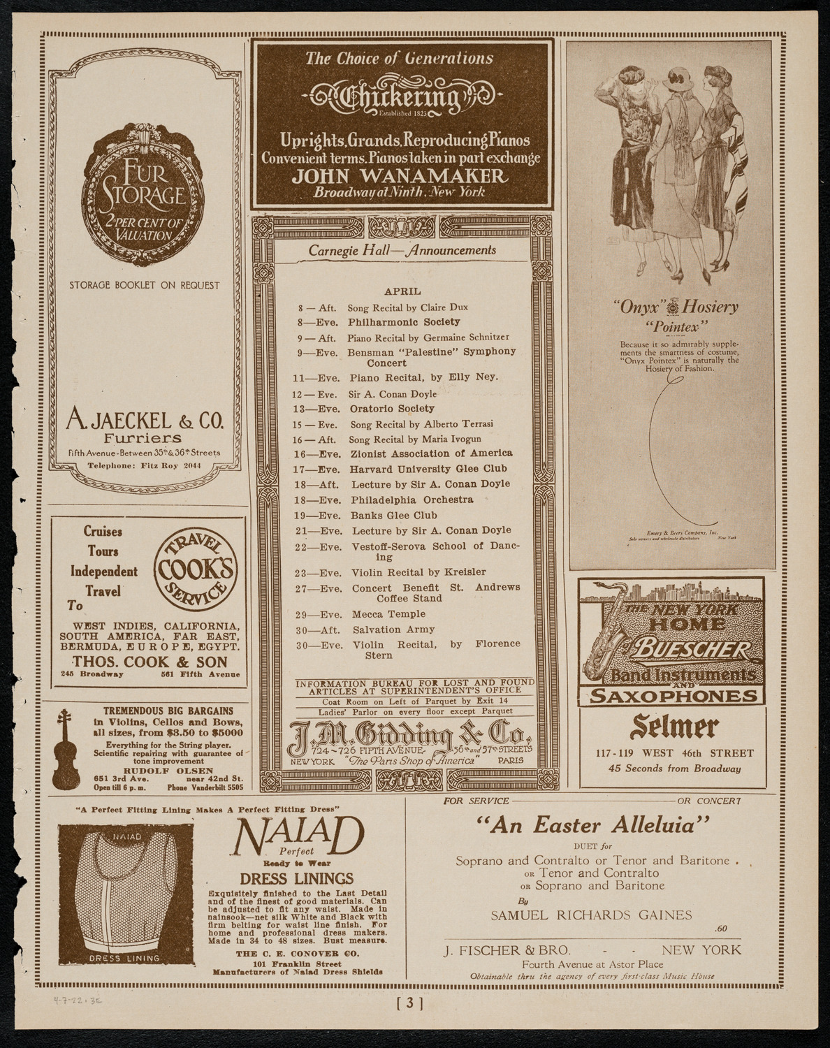 Symphonic Concert Conducted by Pablo Casals, April 7, 1922, program page 3