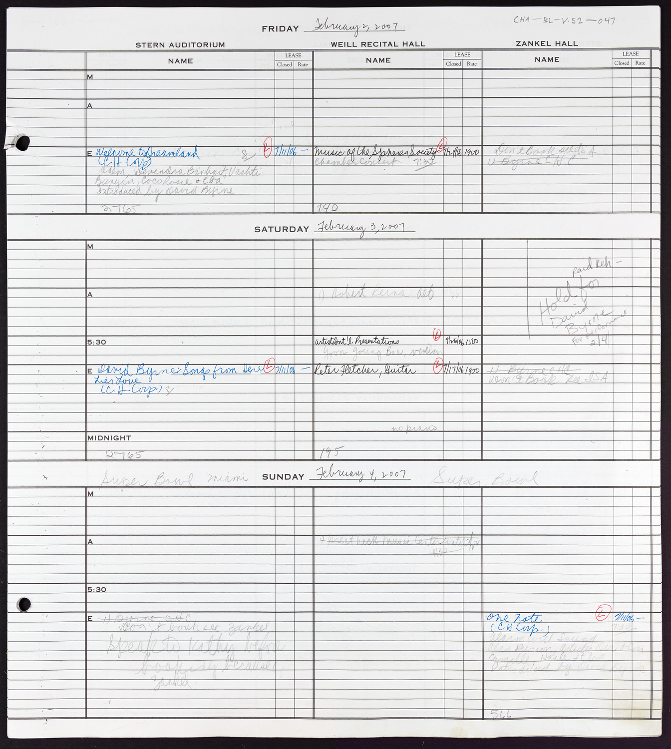 Carnegie Hall Booking Ledger, volume 52, page 47