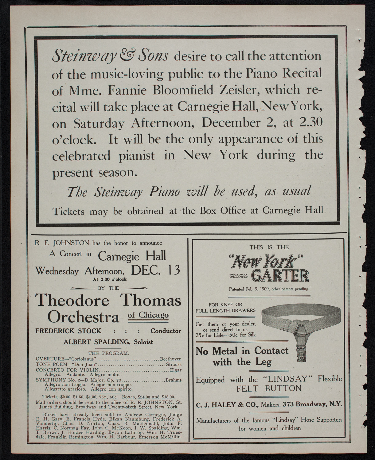 New York Philharmonic, December 1, 1911, program page 4