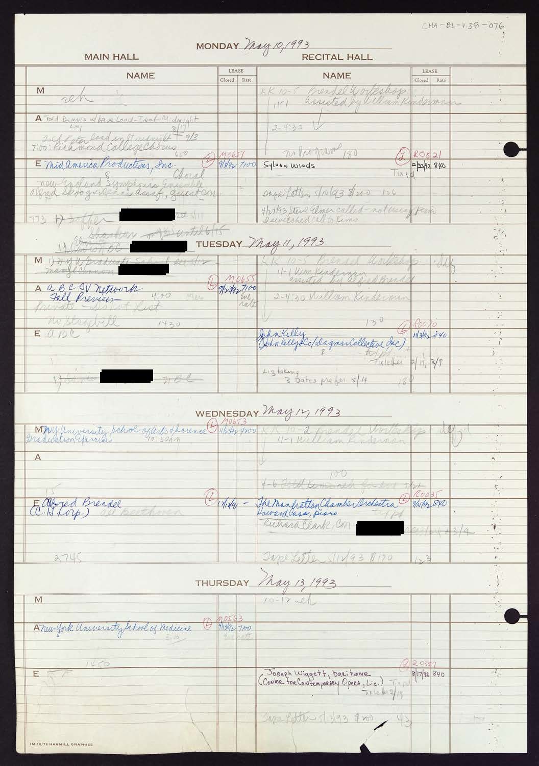 Carnegie Hall Booking Ledger, volume 38, page 76