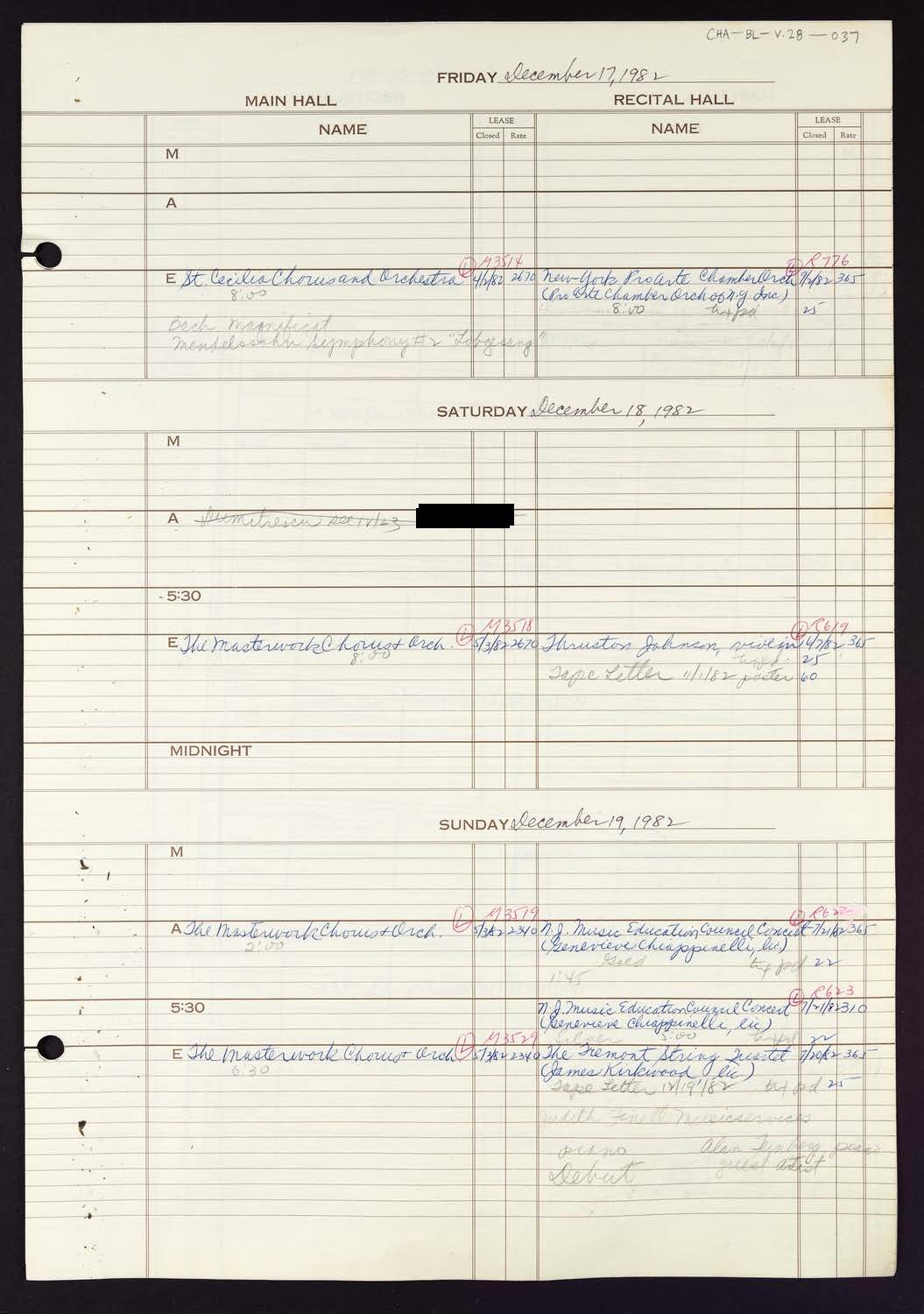 Carnegie Hall Booking Ledger, volume 28, page 37