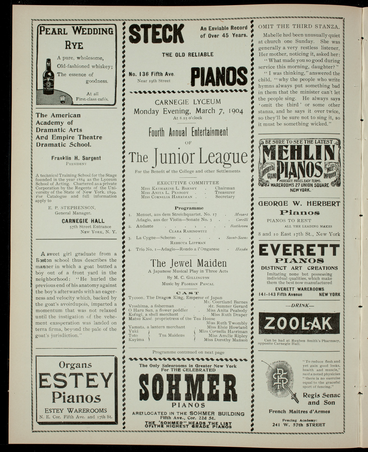 Annual Entertainment by The Junior League, March 7, 1904, program page 2