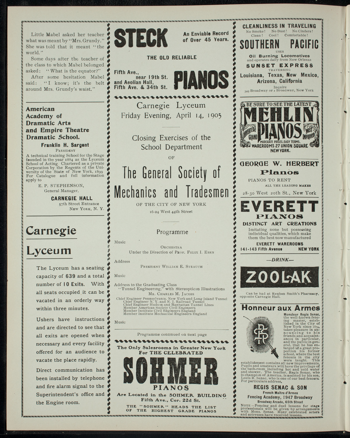 Graduation: General Society of Mechanics and Tradesmen, April 14, 1905, program page 2