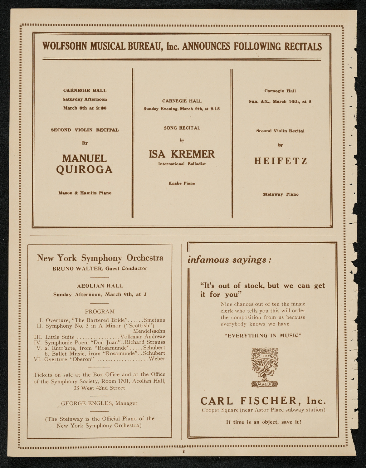 New York Philharmonic, March 6, 1924, program page 8